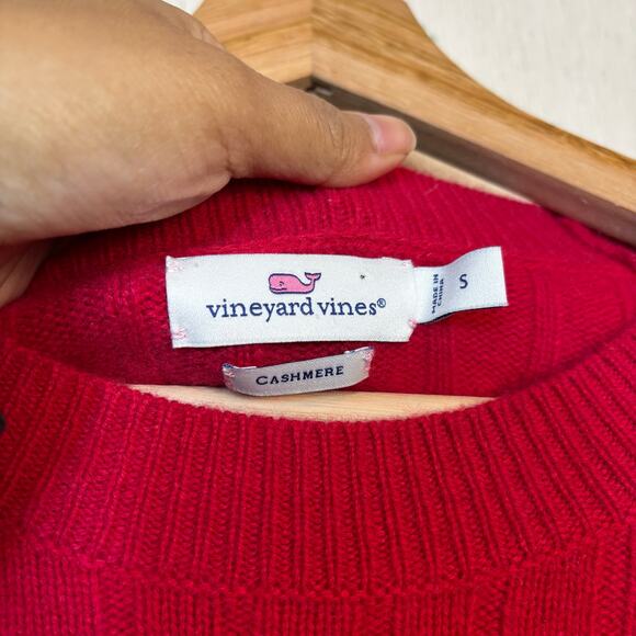 Vineyard Vines Cable Knit Cashmere Sweater Size Small Red Plaid Cuffed Preppy - Picture 6 of 9